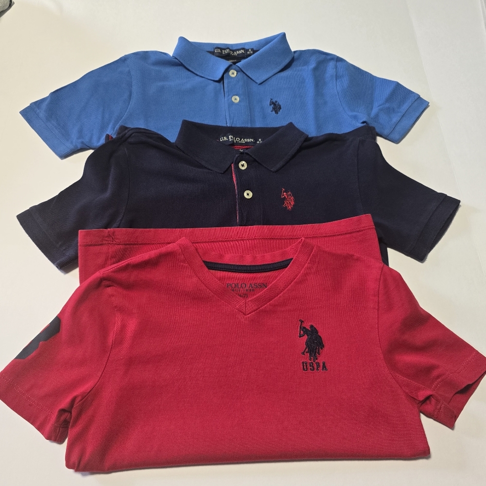 U.S. Polo Assn. Cotton Size S (6-7) Boys' Red, Blue, and Navy Shirts Bundle